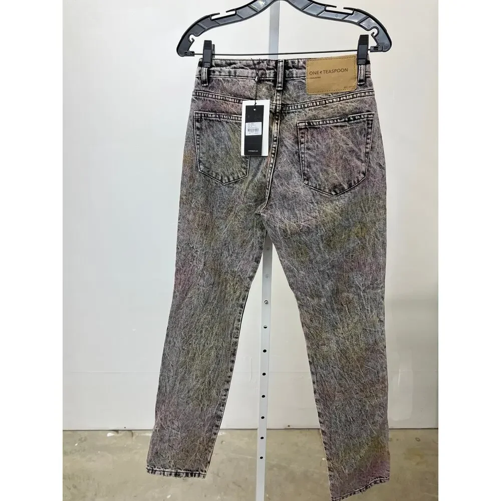 NWT One Teaspoon Size 25 Truckers Sunset Acid Wash High Rise Slim Denim Jeans - Picture 3 of 4